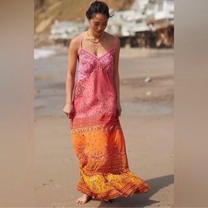 FARM Rio Pink and Orange Bandana-Print Slip Maxi Dress